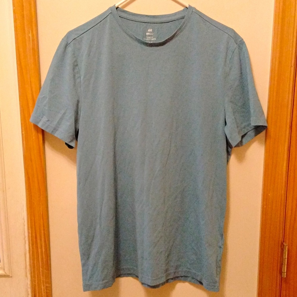 H&M Coolmax Slim Fit Blue Solid Crew Neck Short Sleeve Men's T-Shirt Size M